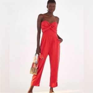 Farm Rio Cherry Red Cropped Jumpsuit, Size S